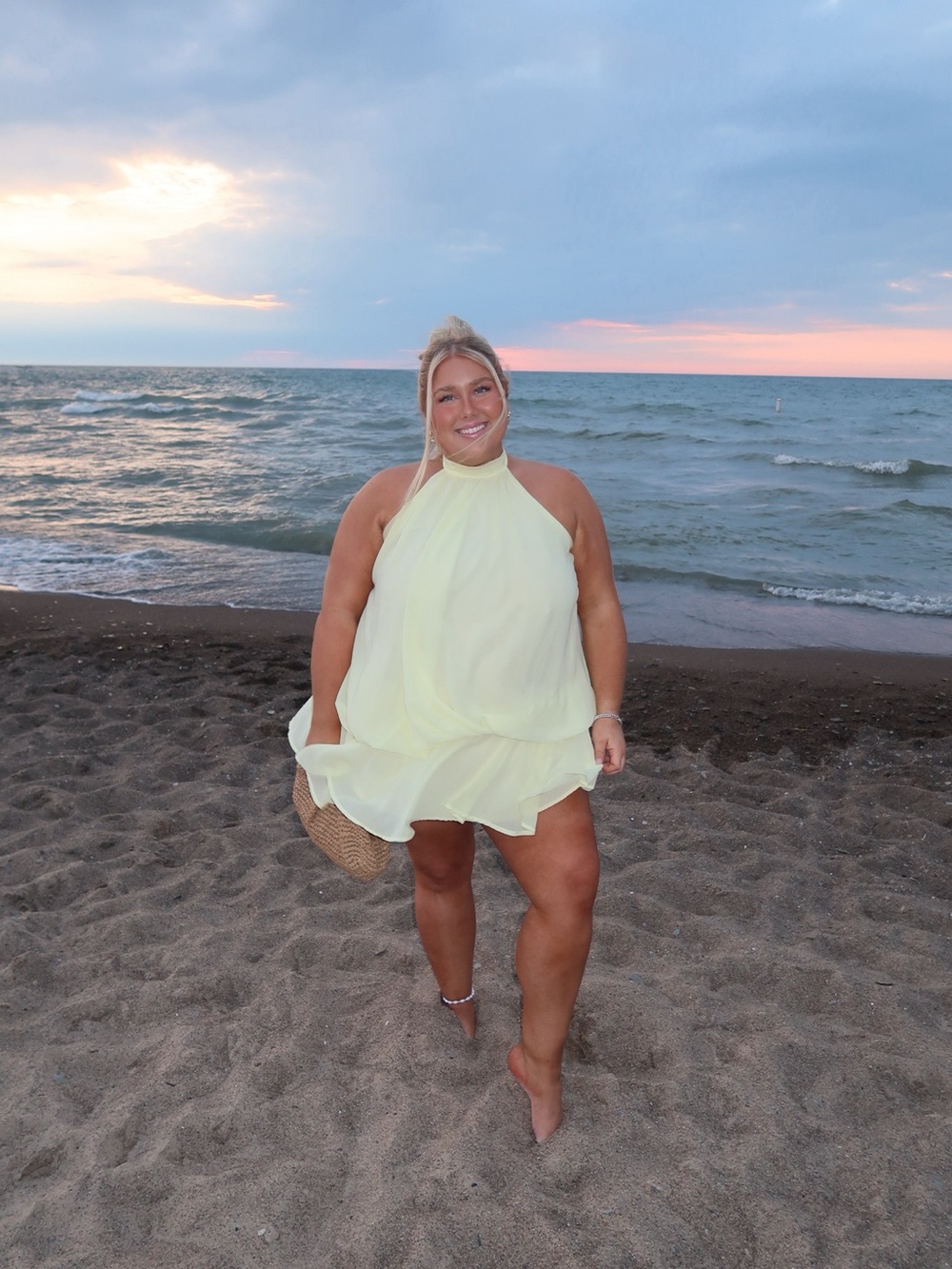 Petite 3XL Light Yellow Chiffon Halter Dress